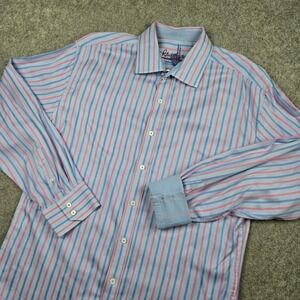 Robert Graham Button Up Shirt Mens 2XL Blue Striped‎ Long Sleeve Flip Cuff